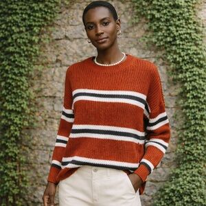 NIKKA K Orange Striped Rib Knit Crewneck Sweater, 2X